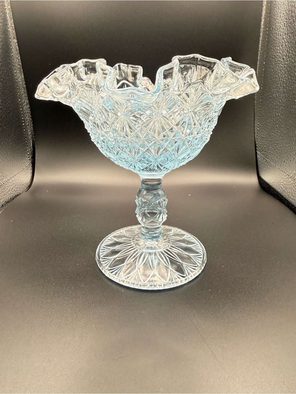 Vintage-Style Fenton Light Blue Pressed Glass Compote Bowl - Home Accents